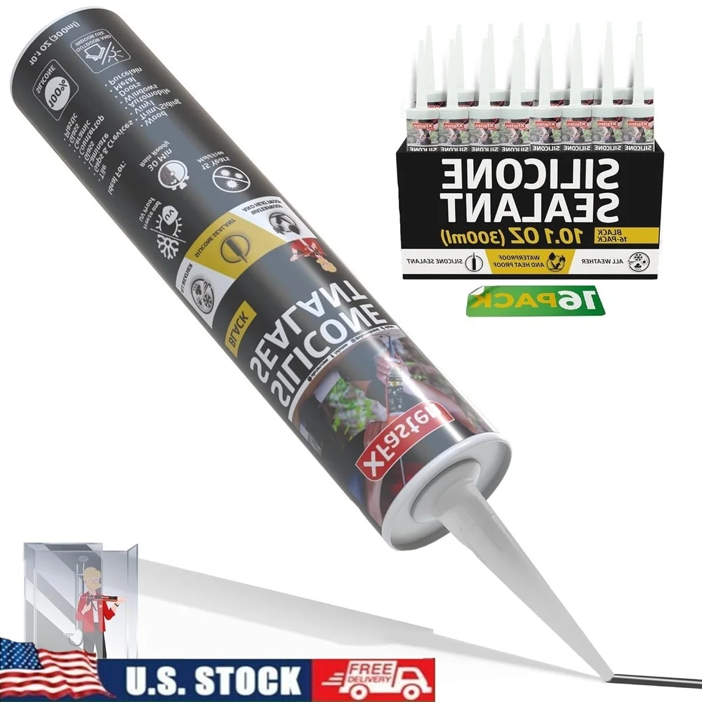 

Black Silicone Caulk Waterproof Sealant 10.1oz Odorless Marine Grade Caulking 16-Pack Durable Easy Application Weatherproof RTV