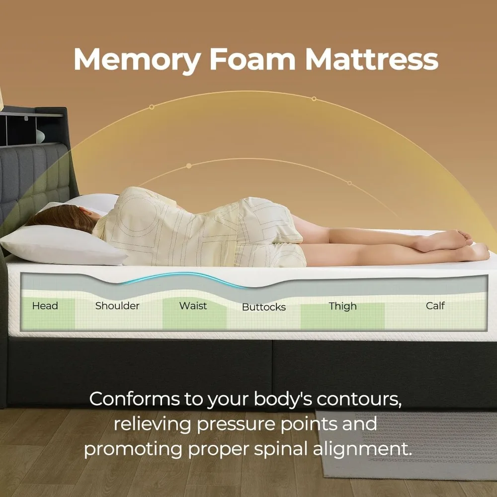 Materasso Rolanstar Full/Twin/Queen/King di dimensioni opzionali, materasso in Memory Foam Gel da 6 pollici in una scatola, senza fibra di vetro, traspirante