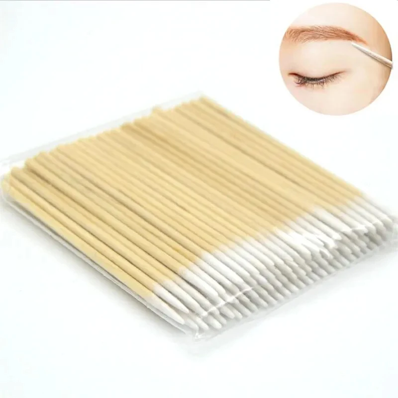 100/200/400/600pcs Disposable Cotton Swab Lint Free Micro Brushes Wood Cotton Buds Swabs Eyelash Extension Glue Removing Tools
