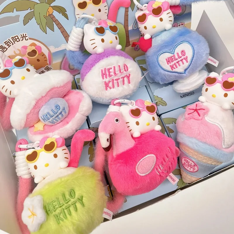 

MINISO слепая коробка HELLOKITTY, летняя черная кожаная серия, слепая коробка, плюшевая подвеска для ароматерапии, кавайная игрушка, орнамент, подарок