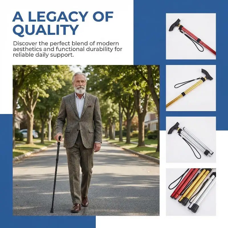 Walking Stick Folding Cane Aluminum Alloy Foldable Reflective Walking Stick Cane Crutch Walking Stick