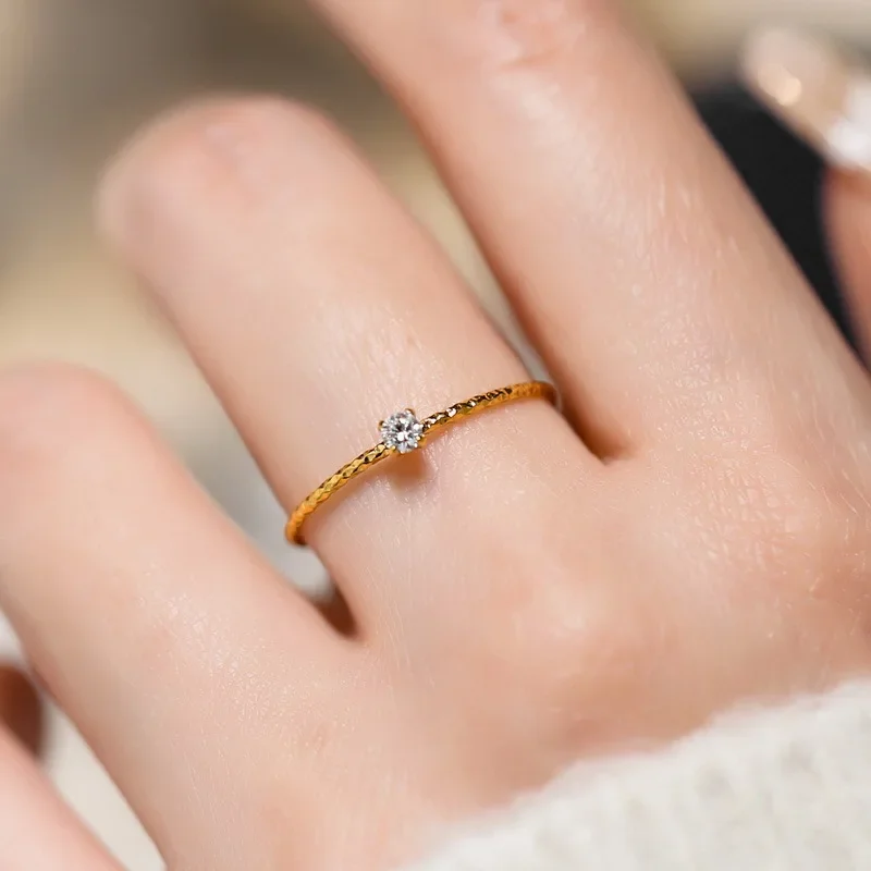 4mm Single CZ Stainless Steel Thin Faceted Ring Wedding Band for Women Girl Size 5-10
