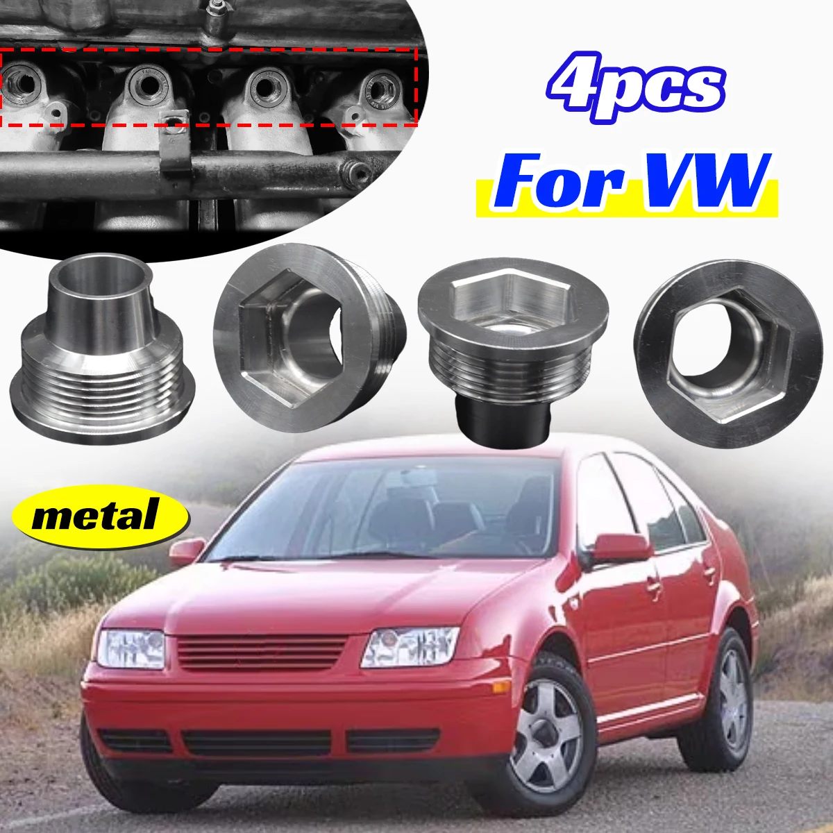 

4X Upgrade Aluminum Fuel Injector Insert Cup Seat for VW Jetta MK4 2000-2005 1.8T Control Engine Gas Repair Kit 06B133555H Parts