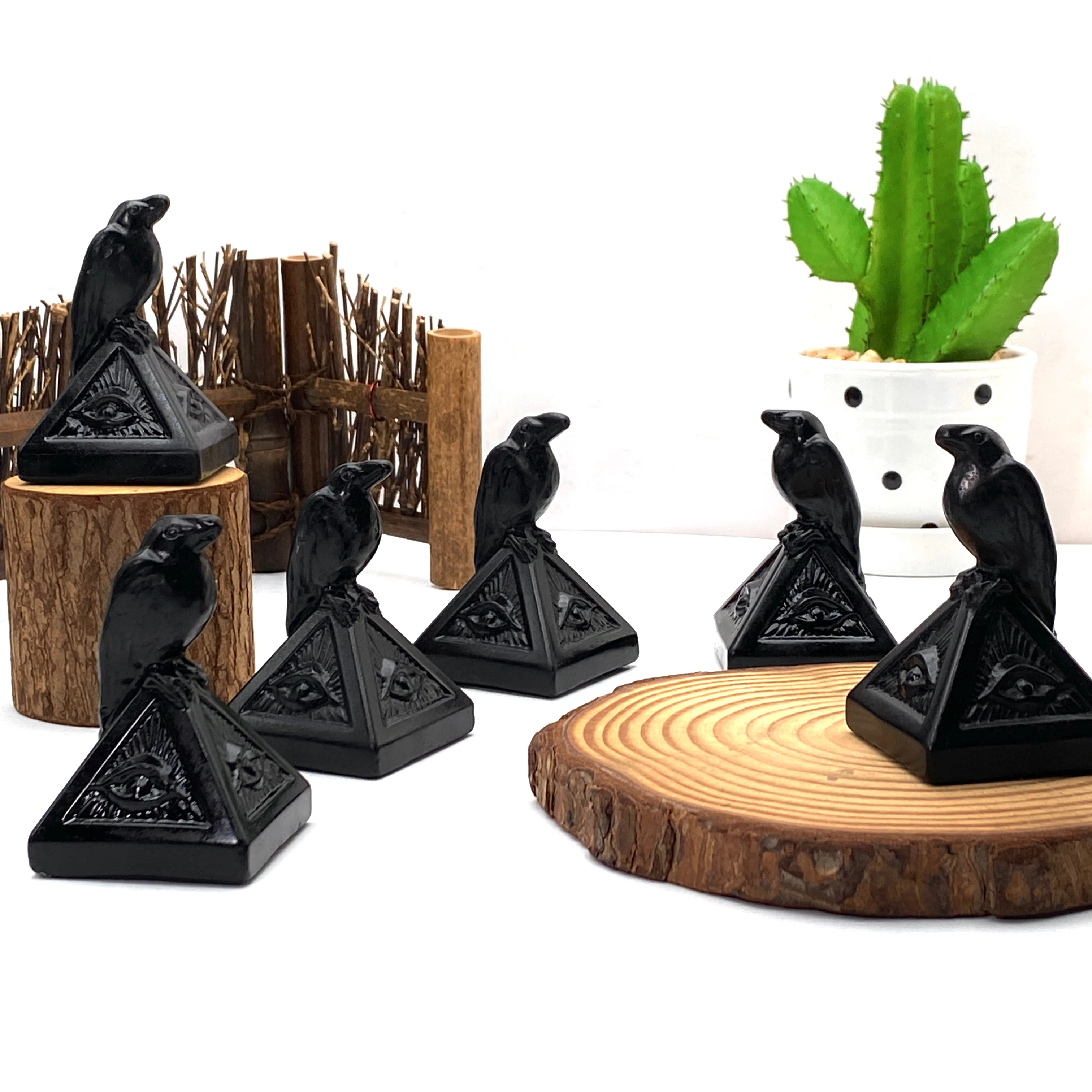 1 قطعة الهرم سبج مع عين بروفيدنس وتماثيل الغراب ، مثالية للهالوين ، عيد الفصح ، لهجة ديكور المنزل ، ديكور غامض