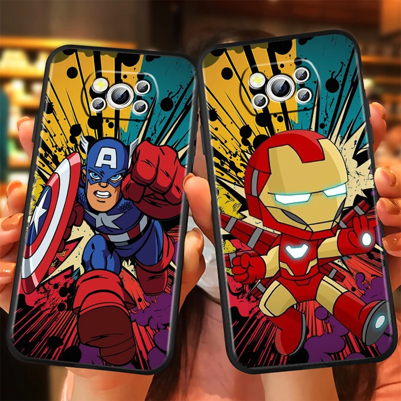 Marvel Anime Cartoon Cool For Xiaomi Mi Poco F5 F4 F3 F2 X5 X4 X3 M6 M5 M5S M4 M3 C40 Pro GT NFC 5G Black TPU Phone Case