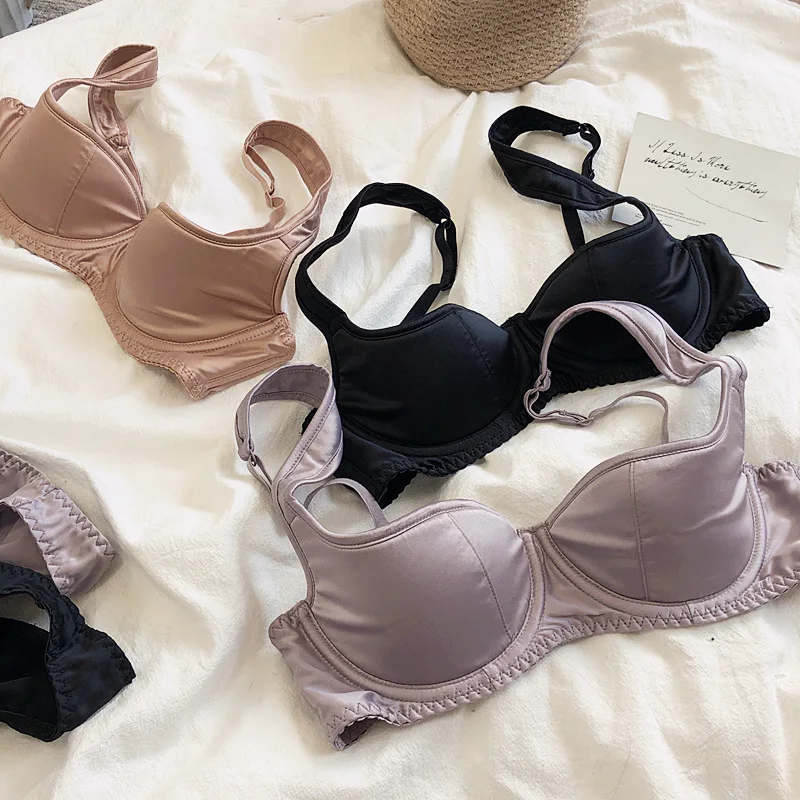 Sexy small half cup top support retro style nicchia intimo set reggiseno bralette lucida con anello in acciaio donna lingerie slip suit