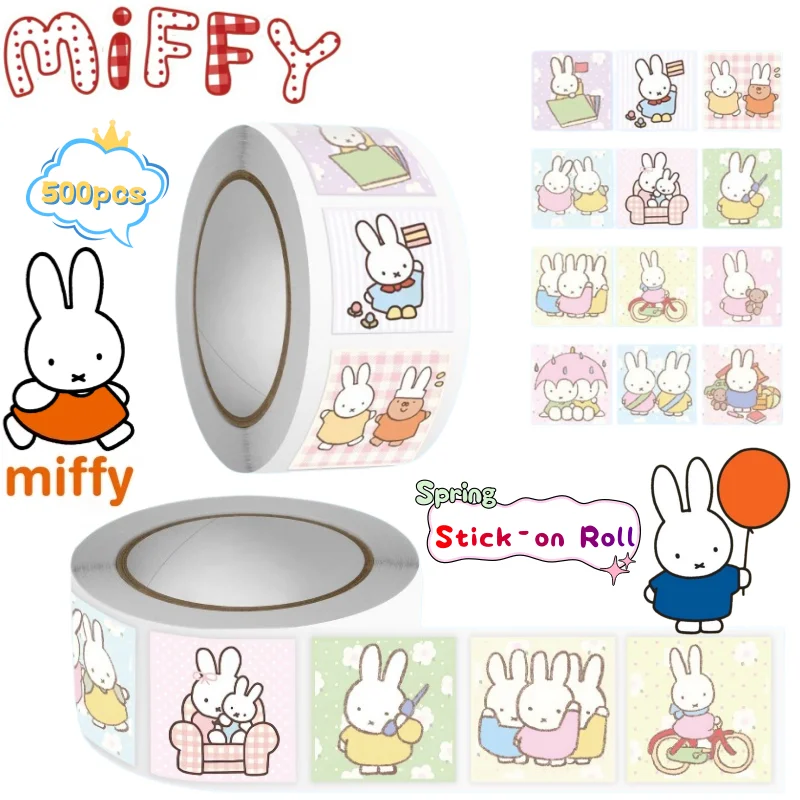 Miffy - Rollo de 500 Pegatinas de Alta Calidad, Diseño de Dibujos Animados, Bonitas y Coloridas, para Estudiantes, Vasos, Cuadernos, Manualidades, Graffiti, Resistentes al Agua