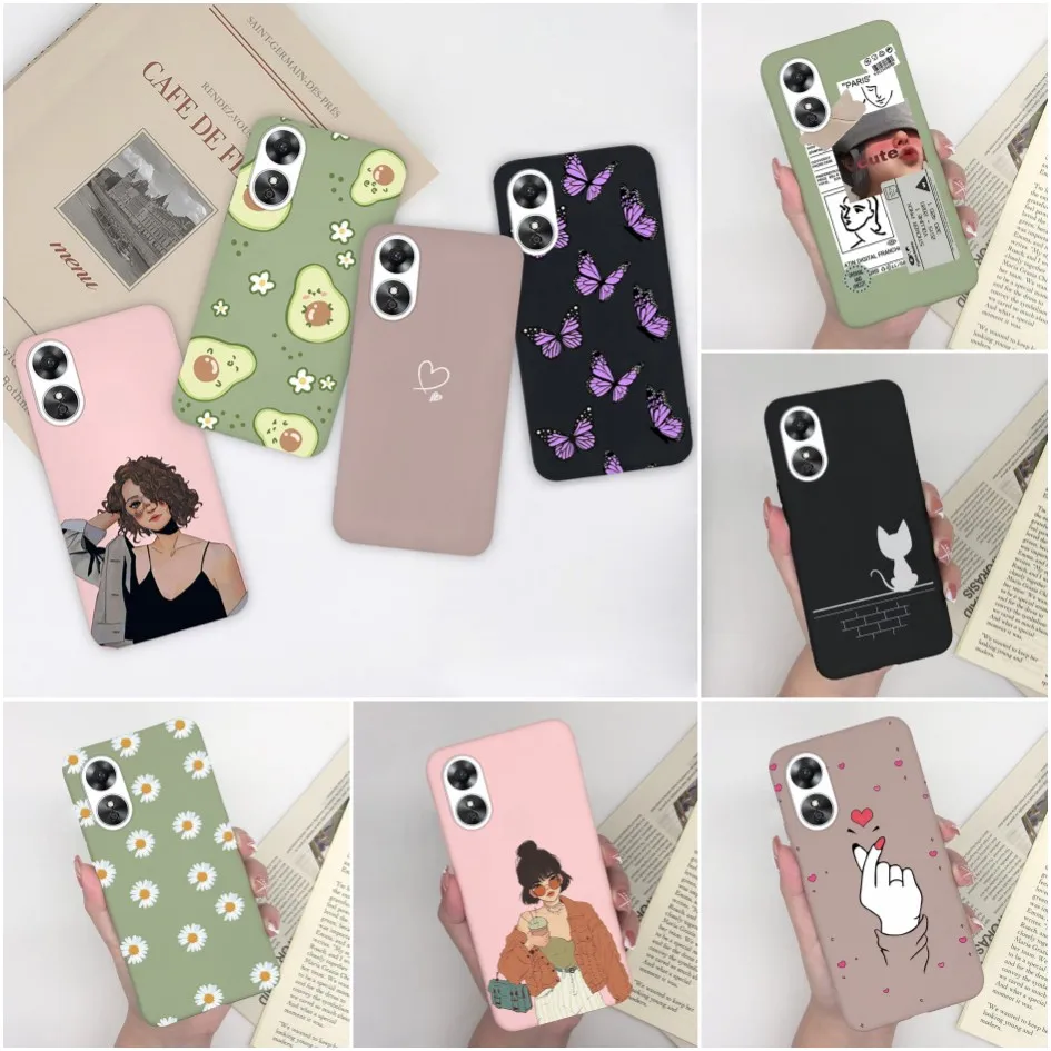 For OPPO A17 A17K 4G Phone Case Shockproof Cover Silicone Soft TPU Cartoon Heart Daisy For Oppo A 17 K A 17 Fundas Coque CPH2477