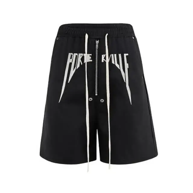 Casual Loose Elastic Waistband Embroidered Wide Leg Five-Quarter Pants Men Women Autumn Winter Dark R Style Rivet Button Eye