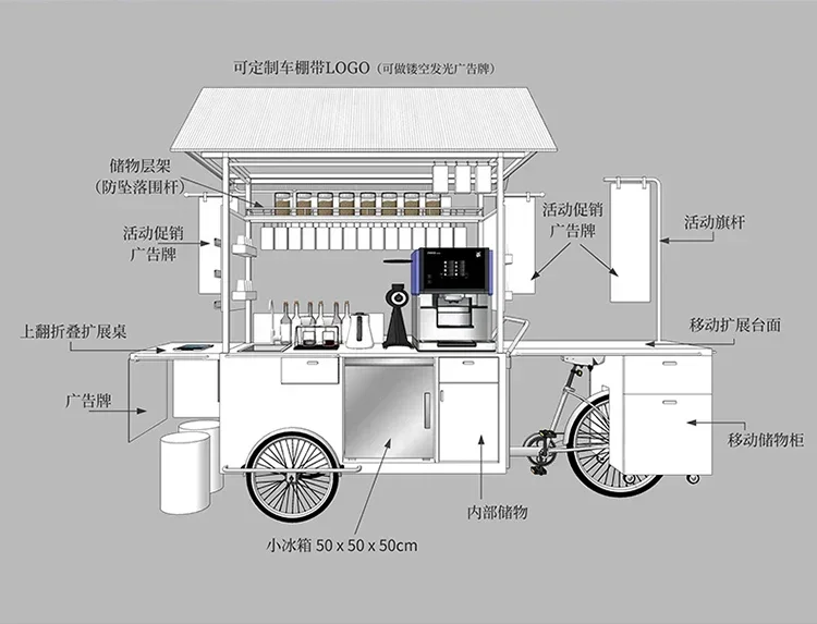 W15- retro mobile dining car commercial street camping coffee cart small bar catering light food sales truck