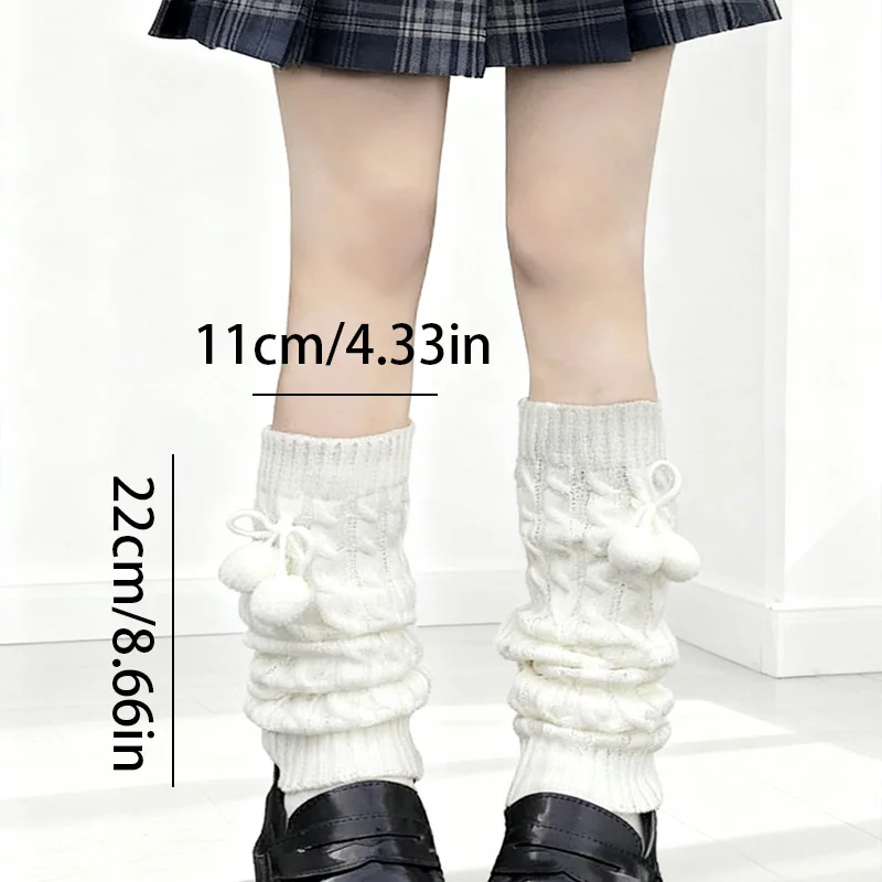 Jambières Kawaii avec pompons, chaussettes de bottes en tricot torsadé pour superposition avec jupes et baskets, accessoire de mode mignon 22cm, 2 pièces