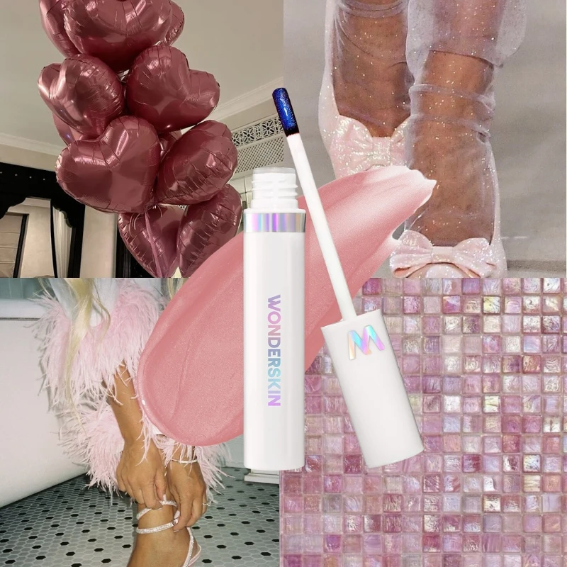 ملمع شفاه وندر سكين يدوم طويلاً ومقاوم للماء بلون وردي، لا يترك أثراً على الكوب، مستحضرات تجميل طبيعية مذهلة