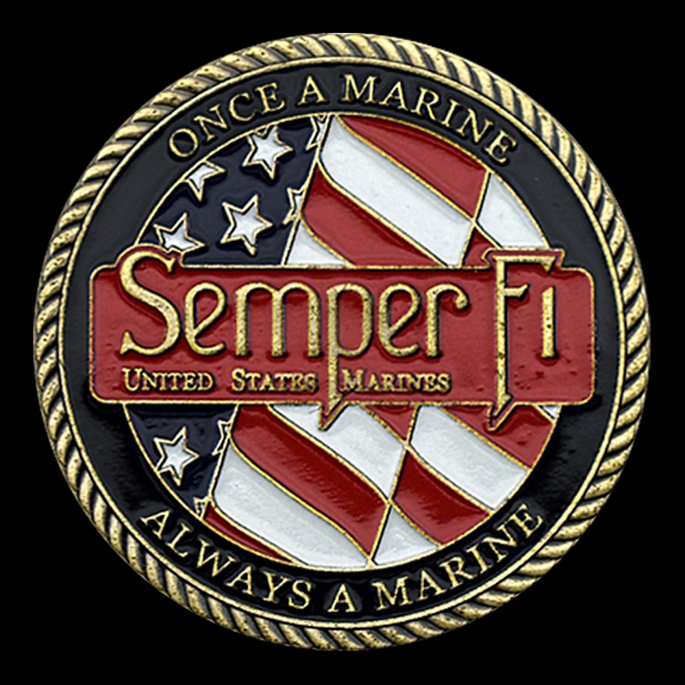 Unites States Marines Gold Plated Challenge Coin 'Semper Fi' Honor, Courage, Commitment Commemorative Medal Collection Gift