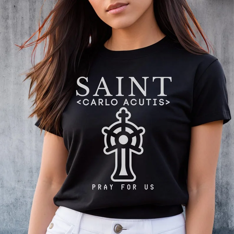 سان كارلو أكوتيس تي شيرت الألفية الكاثوليكية سانت الإنترنت حارس شخصية عادية جديدة بسيطة الشارع بلوزات على الموضة