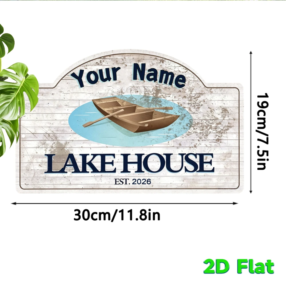 Custom Name Vintage Lake House Metal Sign, Arched Retro Wall Decor Plaque, Personalized Wall Art for Cabin Lake Home Decor