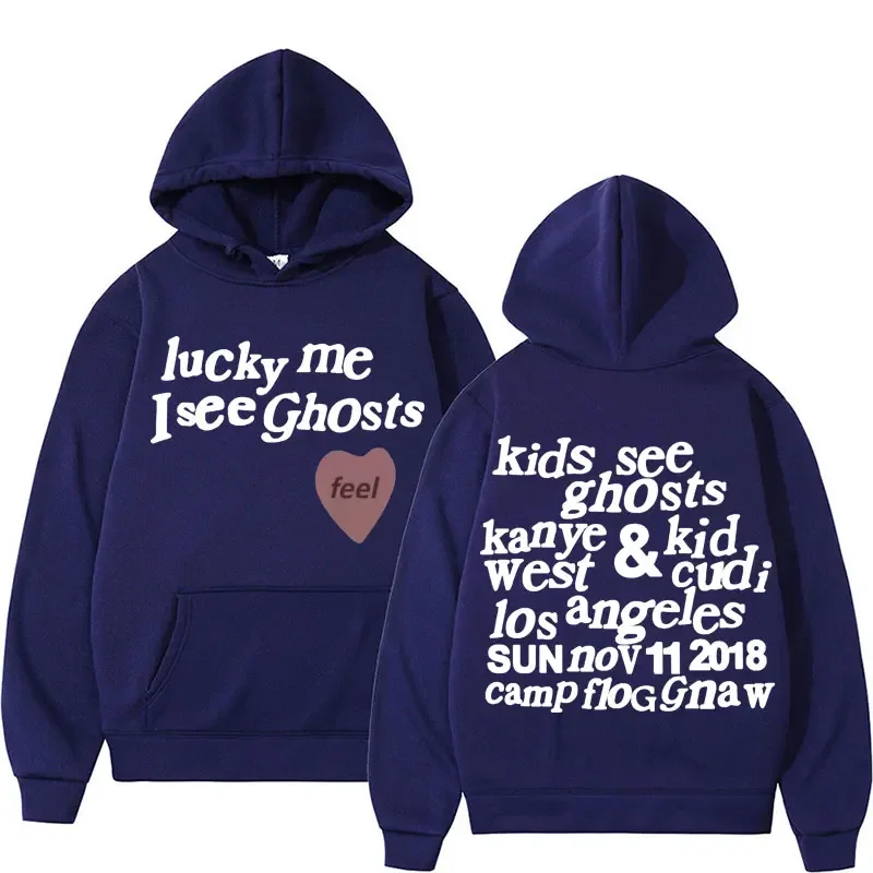 Kids See Ghosts Hoodie - Lucky Me I See Ghosts - Kanye West Letters Print Sweatshirt Men Women Fashion Casual Fleece Cozy Hooded