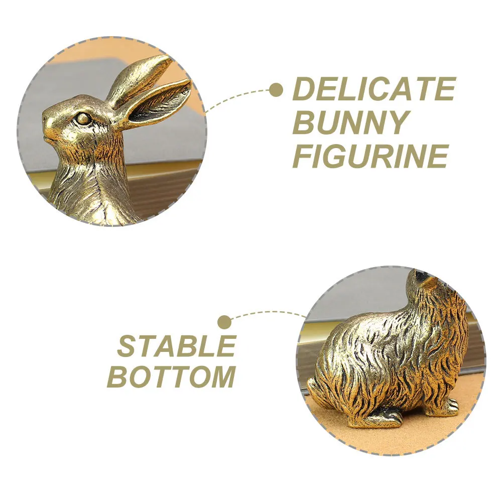 

Brass Bunny Statue Vintage-Style Desktop Decor Small Rabbit Ornament for Office Home Cabinet Indoor Decoration
