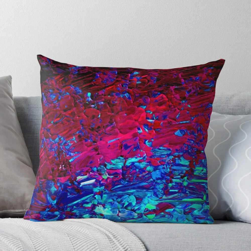 ETERNAL TIDE Bold rich Colorful Deep Purple Fuchsia Magenta Turquoise Royal Blue Ombre Waves Abstract Acrylic Paint Throw Pillow