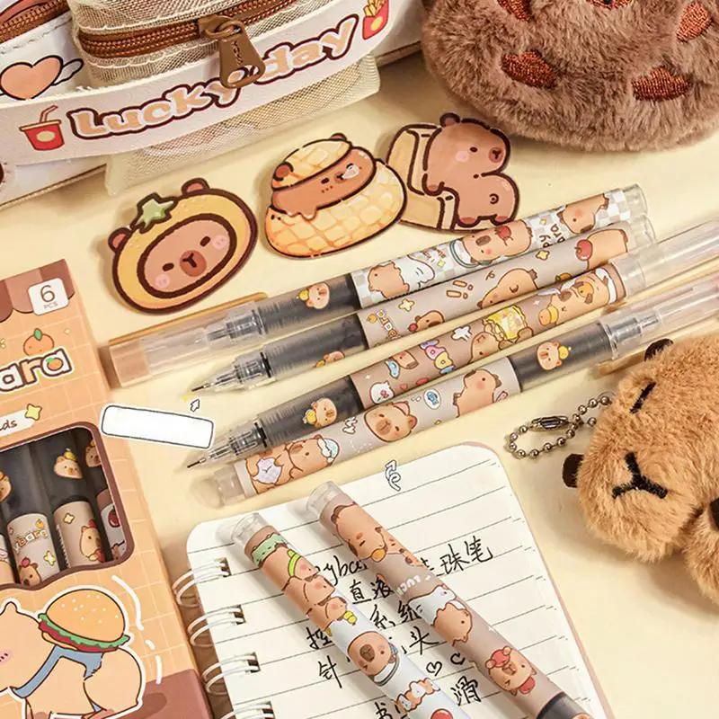 Aesthetic Pens 6X Capybara Gel Ballpoint Pens 0.5 Mm Aesthetic Pens Quick-Drying Animal Ink Pens Student Stationery Set