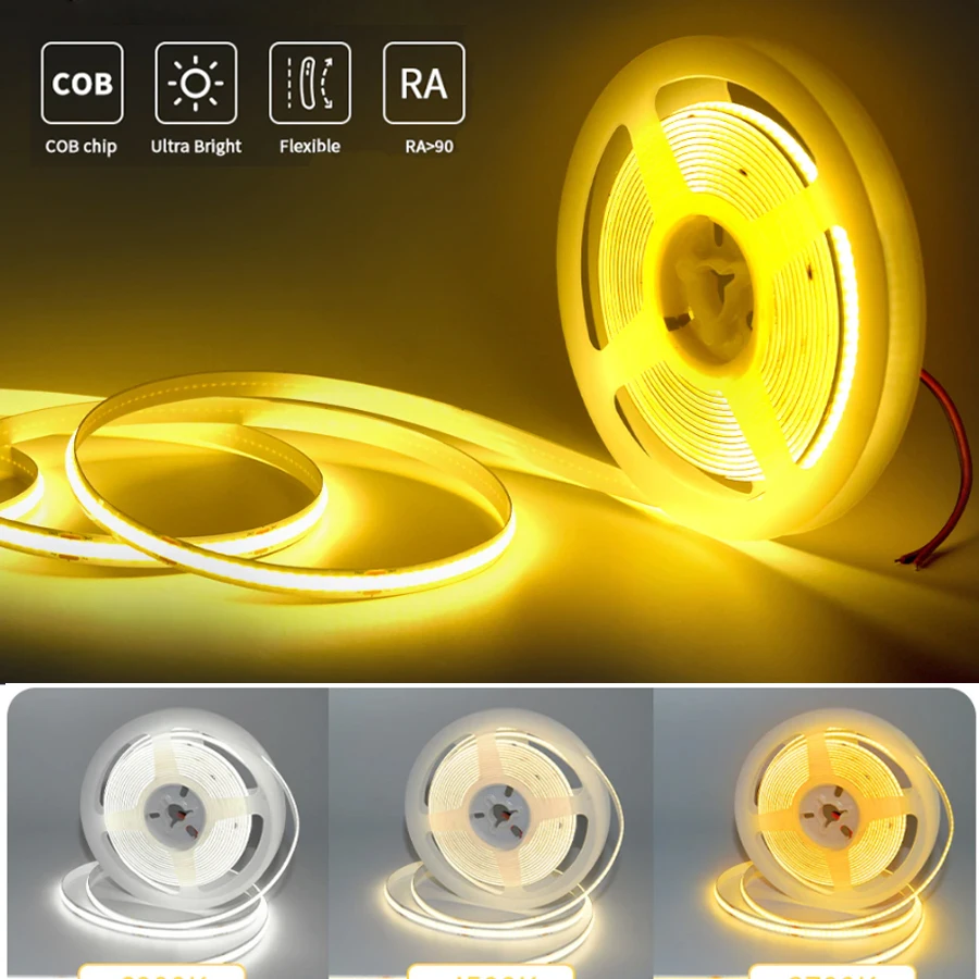 

12V 24V COB LED Strip Lights 1M 2M 3M 5M 10M 320LEDs/M High Density Flexible Diode Tape Ribbon for Room Decor Led Lights