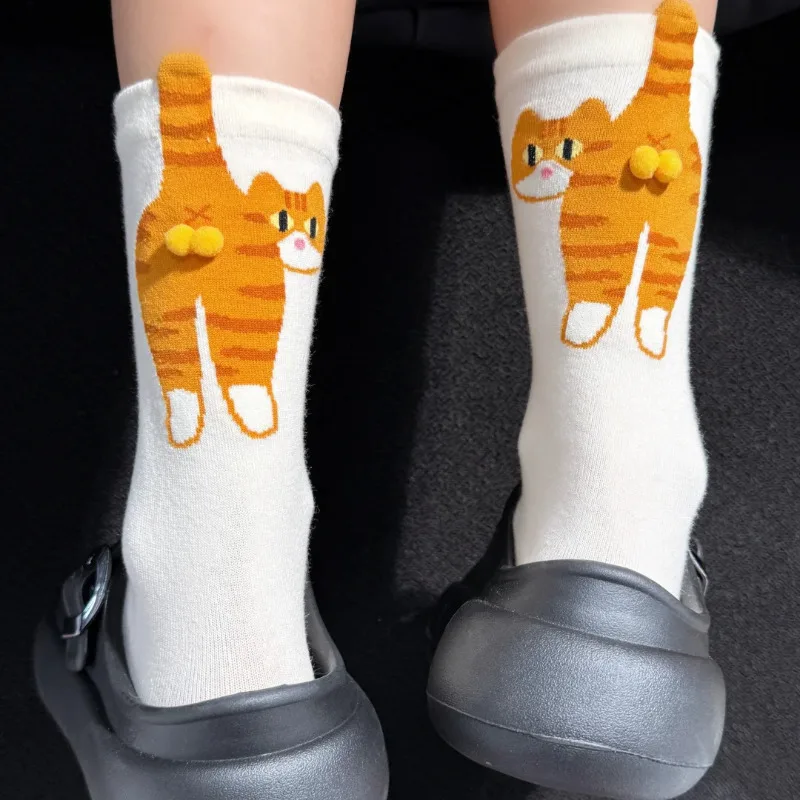 

Cat Socks with Balls Women Summer Cotton Breathable Funny Sport Footwear Cute Novelty Mid Crew Soft Comfortable Casual Stockings