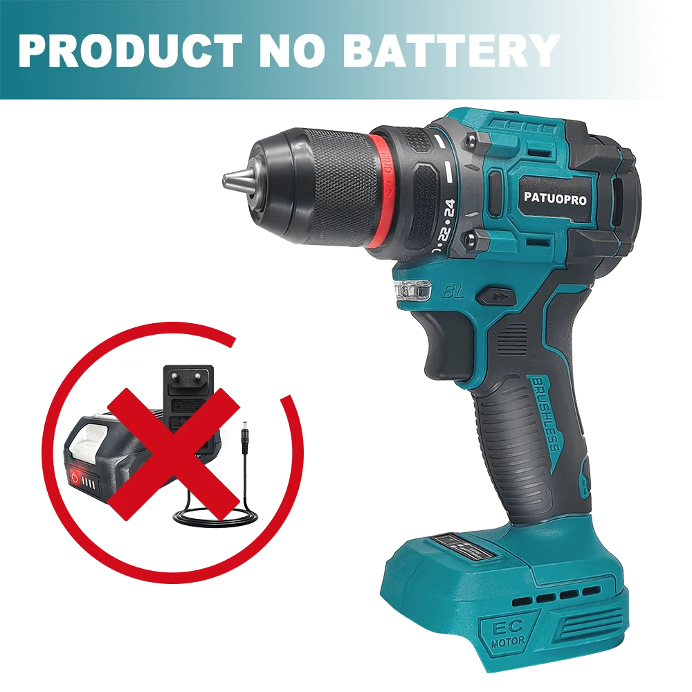 Brushless 10mm Electric Drill 60-100N.m Cordless 2-Speed Hand Drill Screwdriver Power Tools For Makita 18V Battery（No Battery ）