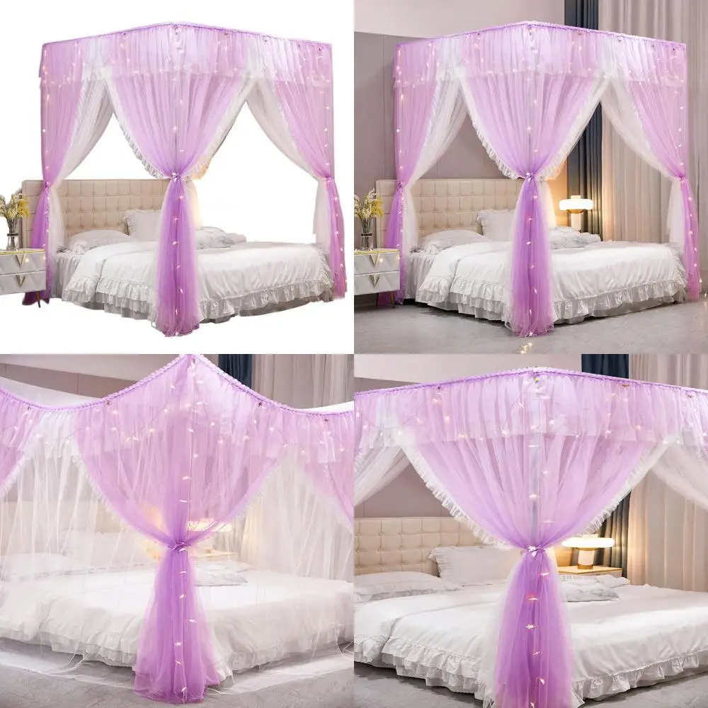 

Двухслойный фиолетовый балдахин принцессы с оборками, москитная сетка для спальни королевского размера