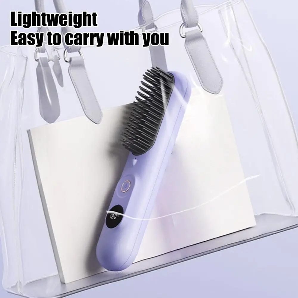 

Portable Wireless Hair Straightener 3 Temp Settings Type-C Straight Hair Comb LCD Display Rechargeable Straightening Comb