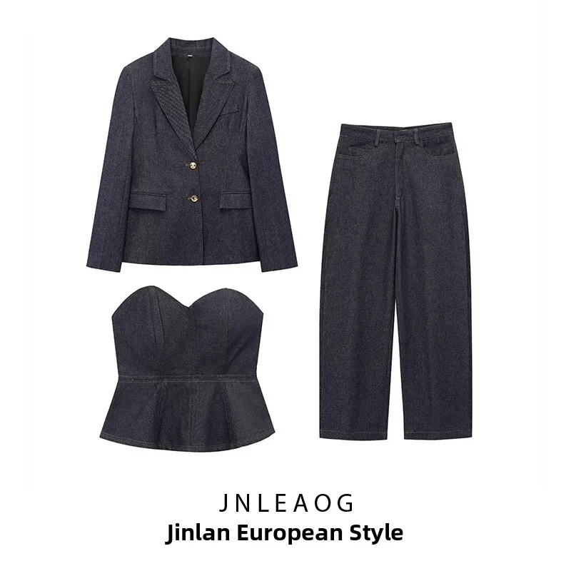 Primavera Nuovo Sle Abito di jeans da donna Jaet e pantaloni a tubo Set Jnleaog ort Sve Chiusura con cerniera Calda fibra di poliestere