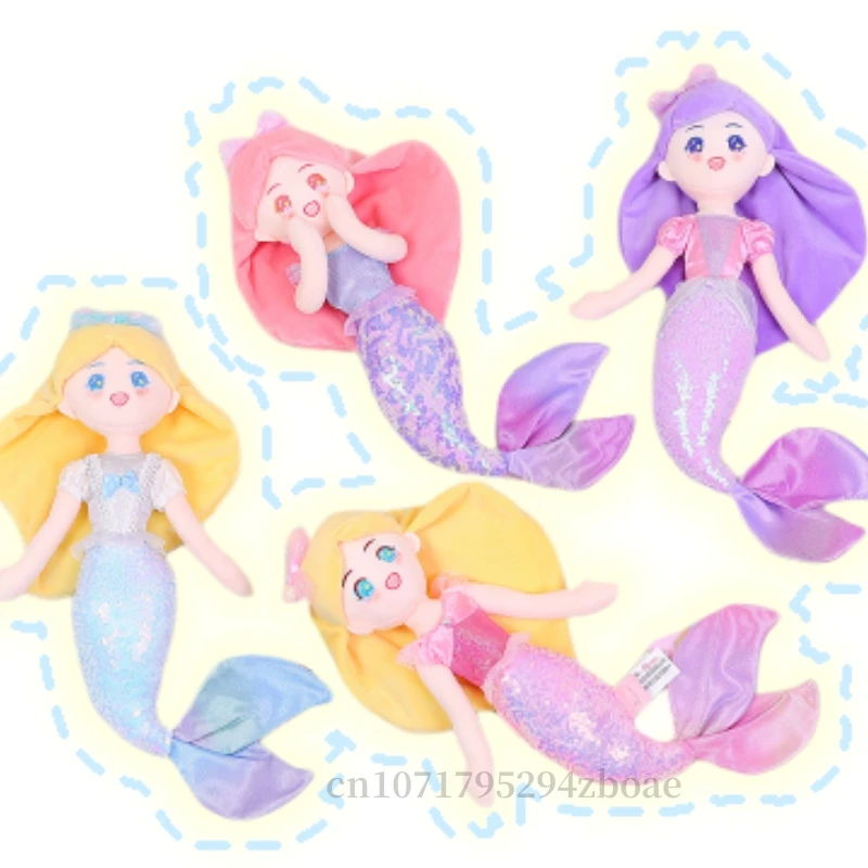 Kawaii Long Hair Mermaid Princess Plush Doll Beautiful Sparkly Mermaid Toys Decorate Bedroom Sofa As Birthday Gifts For Girls