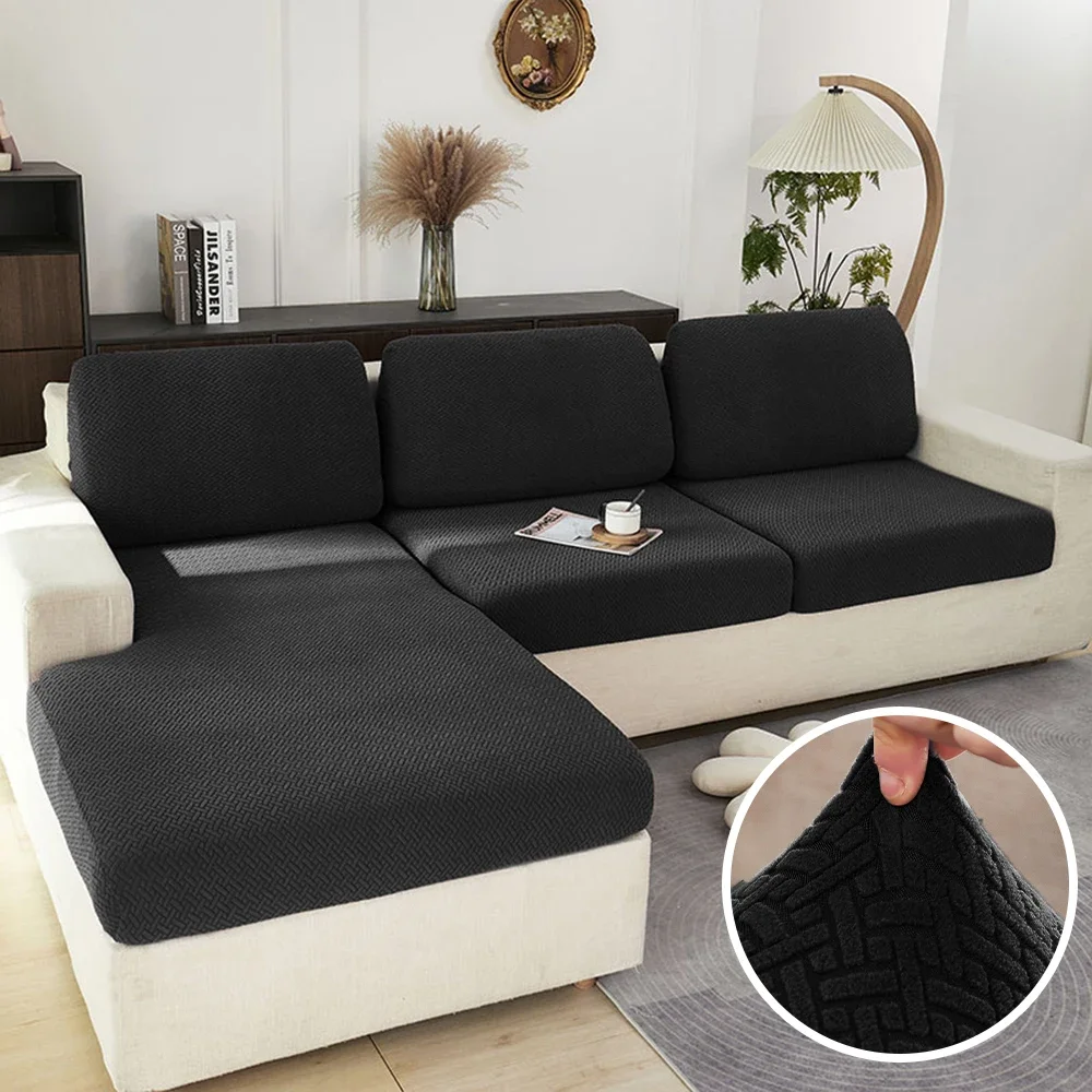 Elastischer Sofabezug für Wohnzimmer, Jacquard, solider Sofa-Sitzbezug, grau, waschbar, Sitzkissenbezug, Möbelschutz, Schnitt – Detail 14