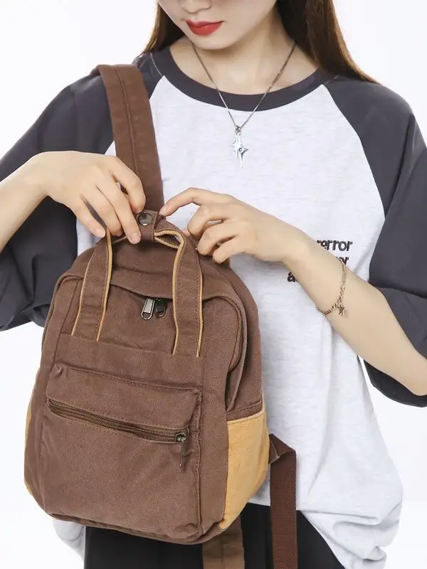 

2024 Korean Style Canvas Textile Small Size Backpack Youth Harajuku Fabric Book School Kawaii Emo Ita Stylish Patchwork Knapsack