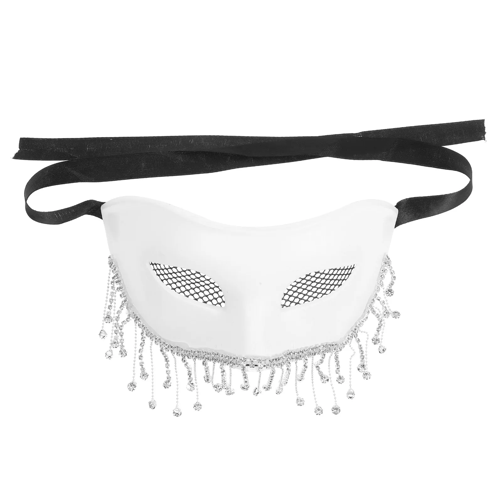 

Rhinestone Fringe Half Face Masquerade Mask Blank Decorative Canvas for Adult Stage Performance Mardi Gras Carnival Venetian