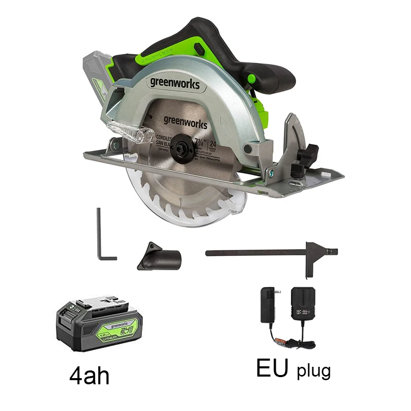 Greenworks 24v brushless 7.25 "circular viu 0-45 ° chanfro cortou a capacidade com led