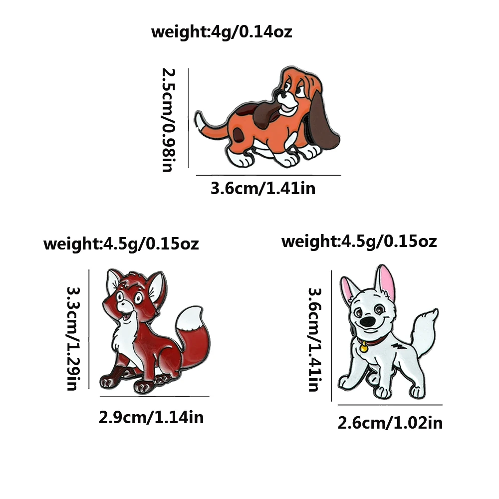 Broche en Émail du Dessin Animé Renard et le Chien, Danemark ge en Métal, Bijoux, Sac à Dos, Accessoires pour Vêtements, Cadeaux pour Ami, 3 Pièces