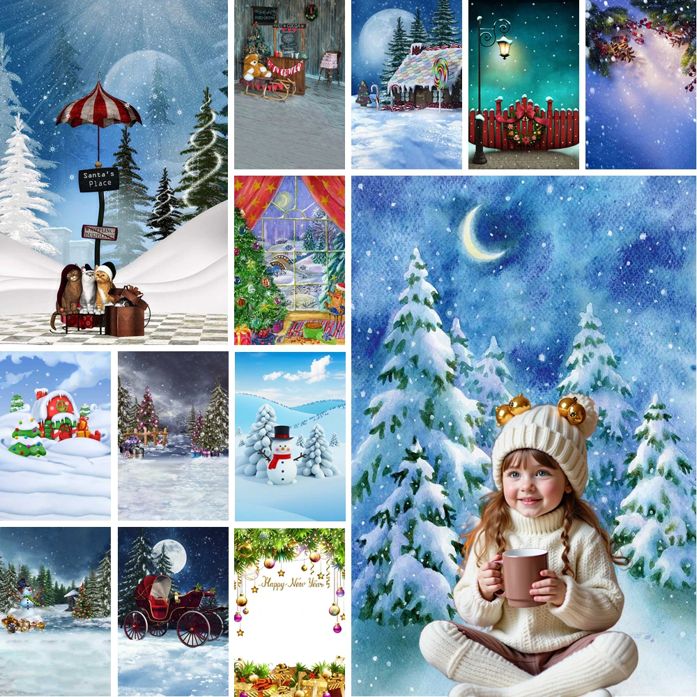 

MOON.QG Fairy Christmas Background Winter Snowman Forest Backdrops For Photography Photocall Photozone Portrait Shooting Props
