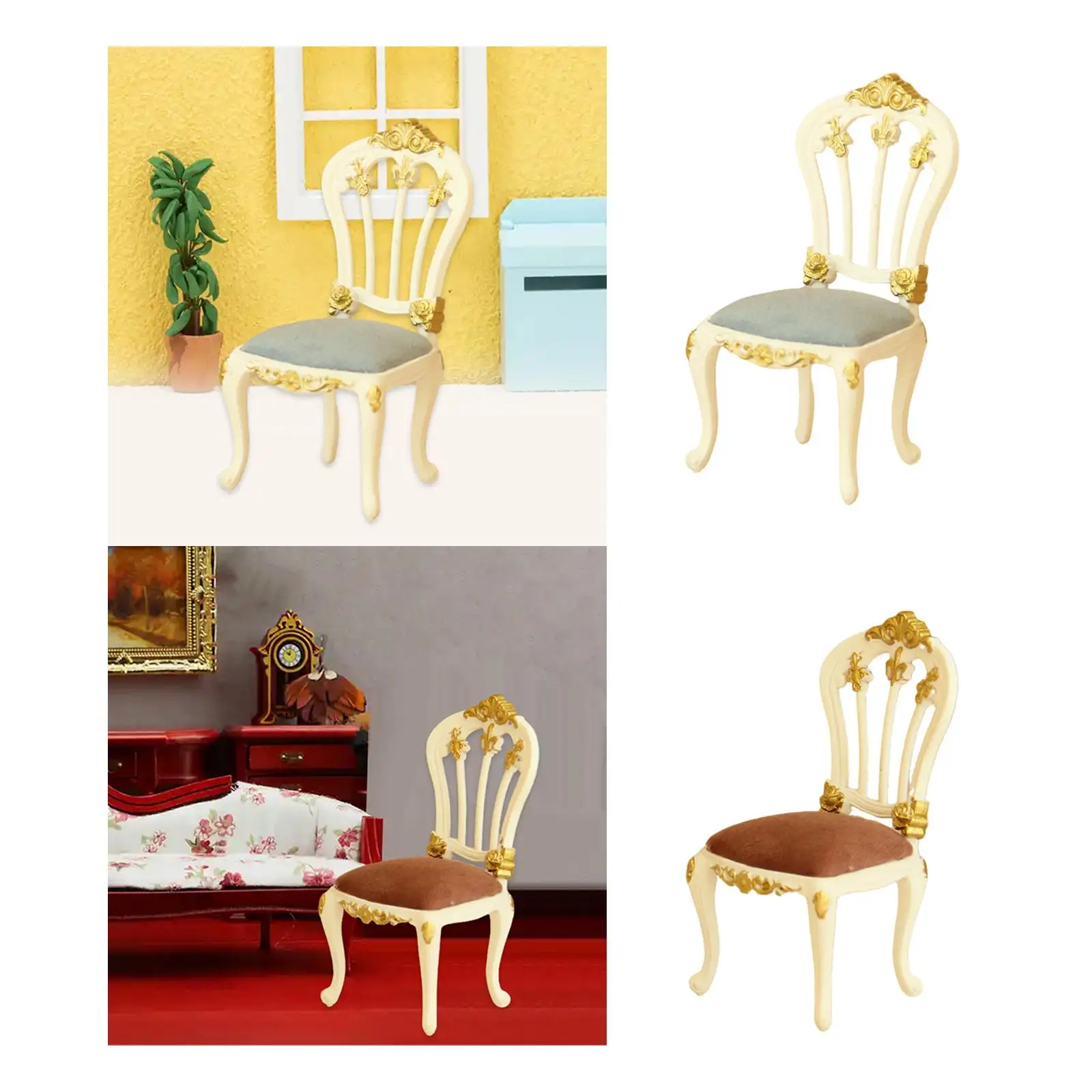 1:12 ドールハウスチェアミニチュア家具装飾ごっこ遊び人工ミニダイニングチェア誕生日寝室パーティーホーム用
