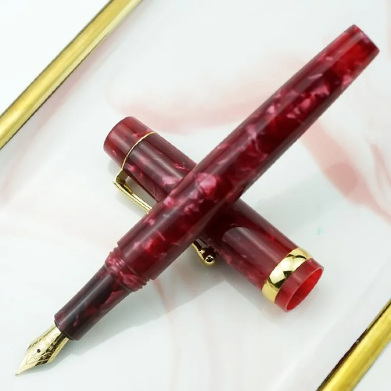 Pluma estilográfica roja acrílica A+ Jinhao, hermosa pluma de tinta con convertidor EF/F/bolígrafo doblado