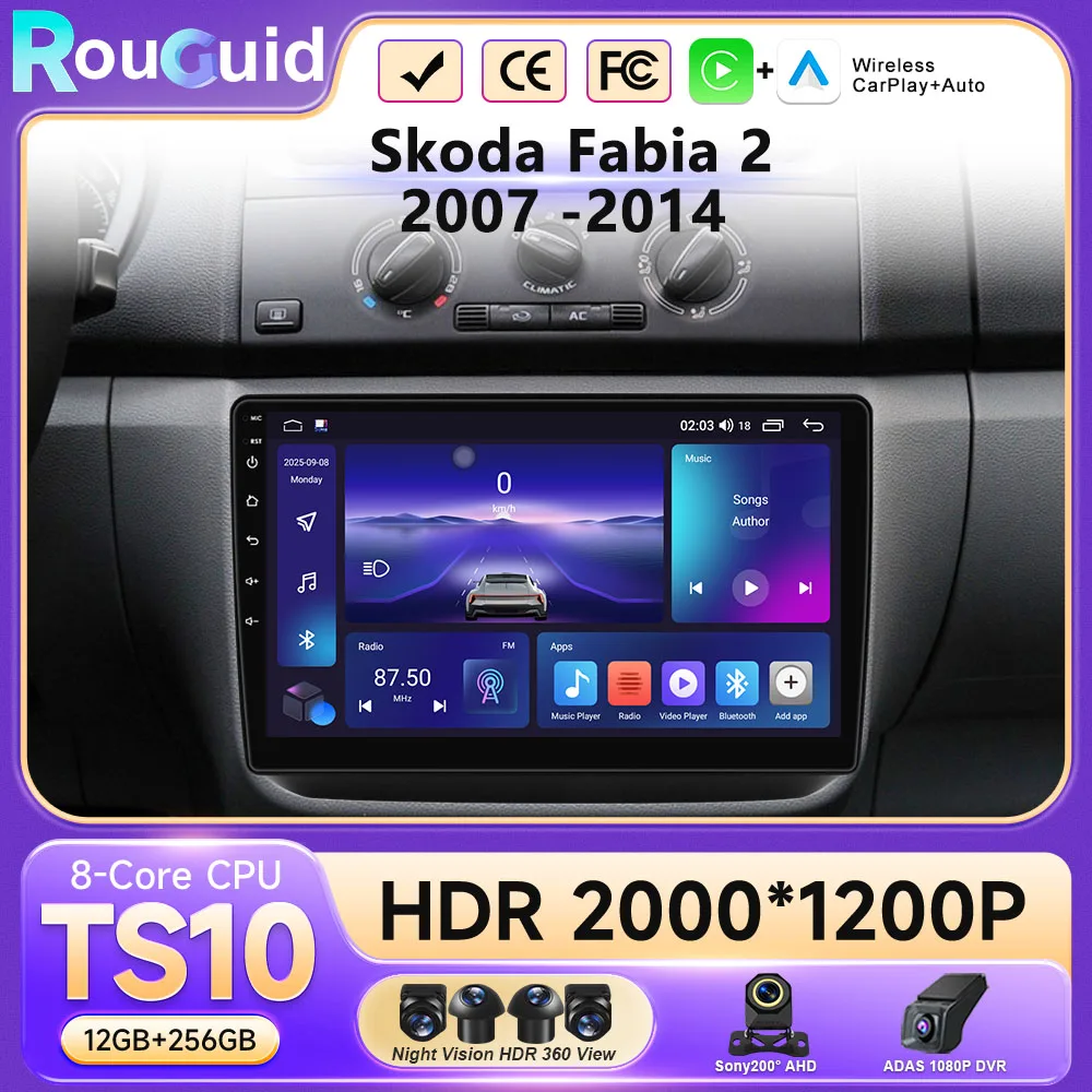 

Android 16 Car Radio Navigation Multimedia Player For Skoda Fabia 2 2007 -2014 Auto Touch QLED Screen Stereo WIFI Carplay DVD