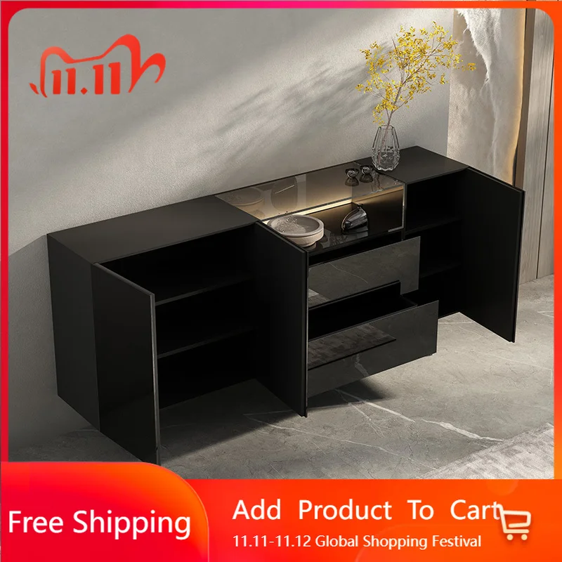 

Multifunctional Black Bar Cabinet Shelves Living Room Mobile Wine Cabinet Storage Modern Wood Standing Repisa Club Furniture
