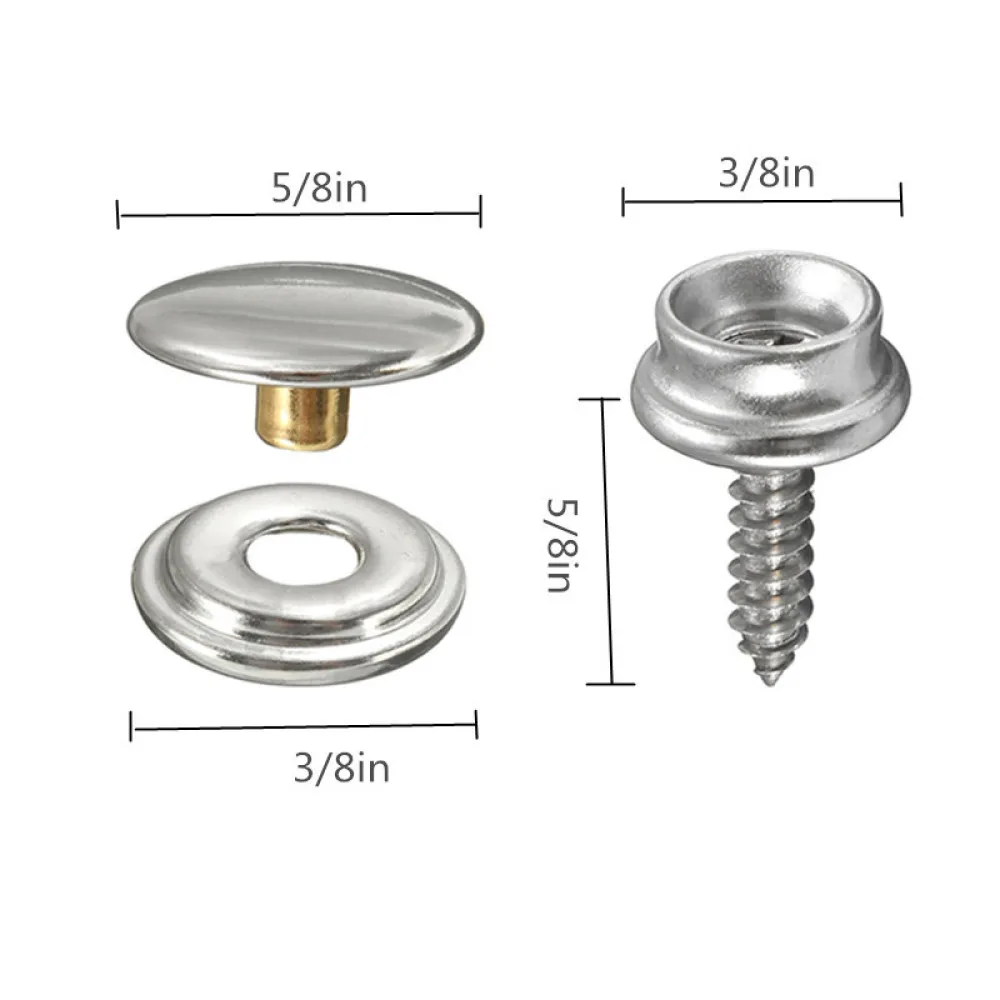 60/15Pcs 15mm Snap Fastener Stainless Canvas Capos Screw Tent Marine Boat Canvas Cover Tools Socket Buttons Canopy Accessories