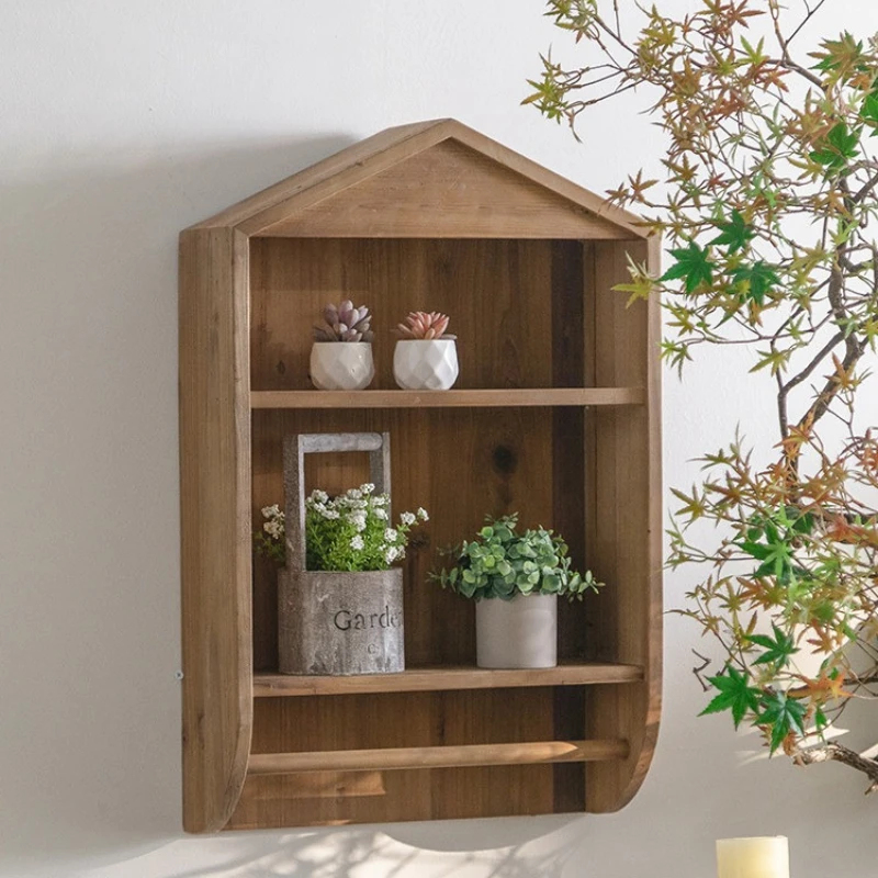 American Vintage Floating Cabinet Solid Wood Living Room Storage Rack Dust-proof Bookcase Kitchen Hanging Organizer Holders