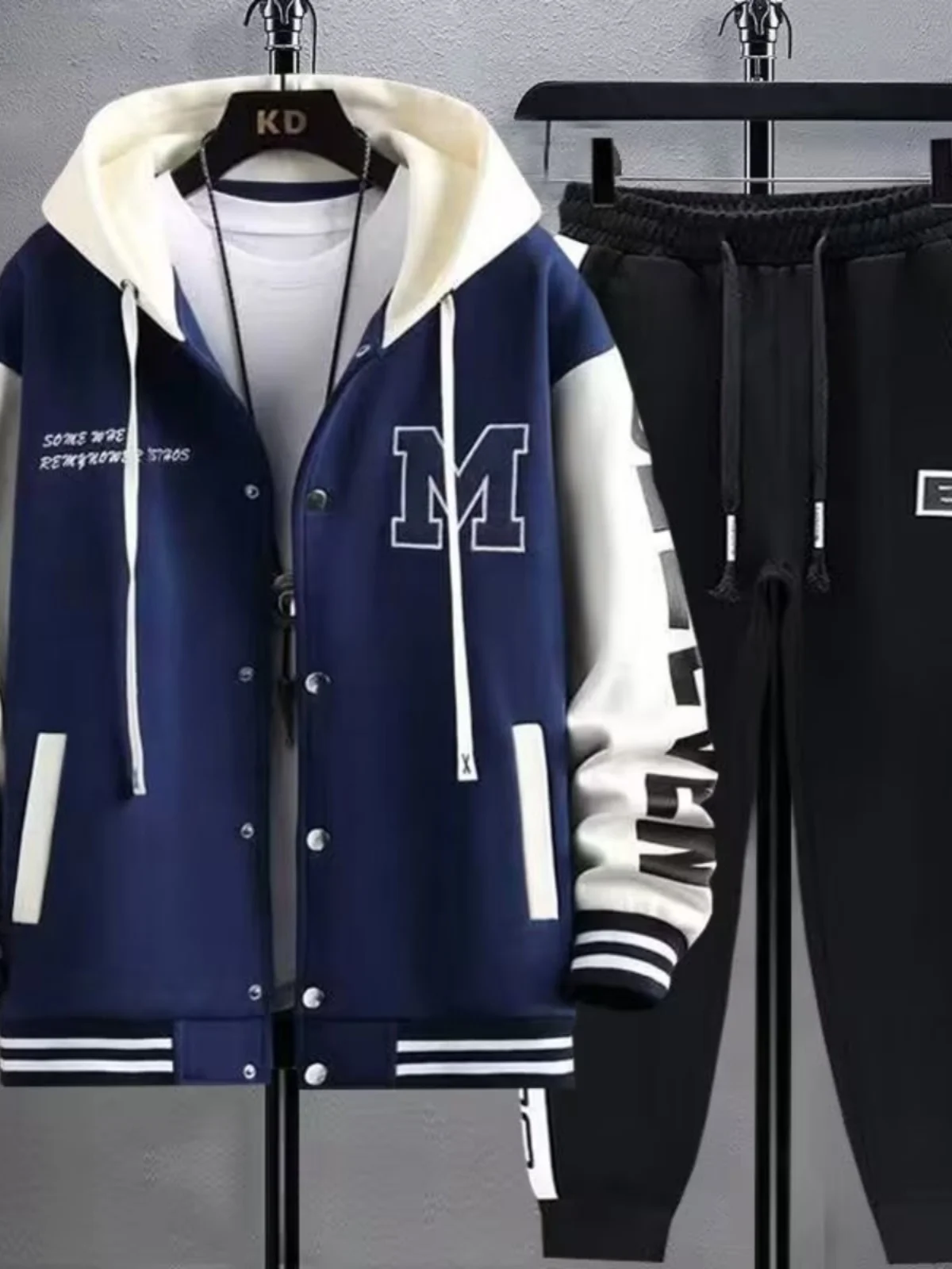 

Крутой комплект: бейсбольная куртка-худи и брюки для мальчиков, большой размер, спортивная одежда, весна-осень, новинка, для учеников средней школы, две части