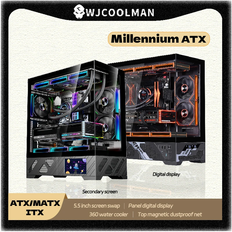 

WJCOOLMAN Millennium ATX PC case secondary screen/digital display supports 360 water-cooled sea view room desktop computer case