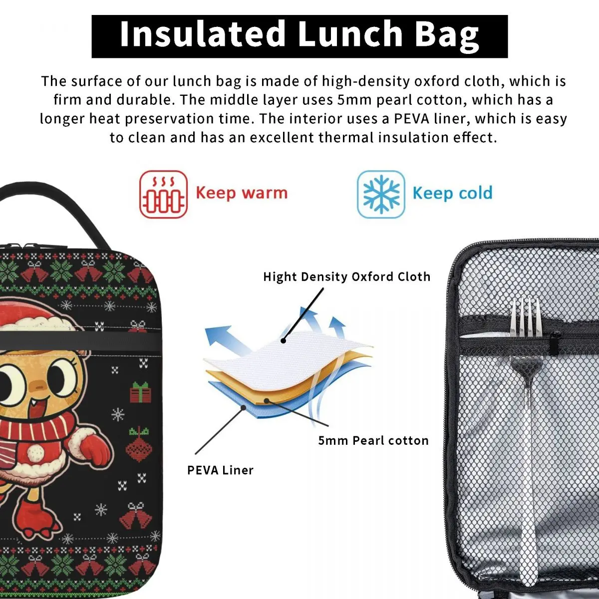 Dandys عيد الميلاد Toons العالم شيلي معزول حقيبة الغداء الحرارية وجبة الحاويات مانعة للتسرب حمل علب الاغذية حقيبة الغذاء كلية في الهواء الطلق