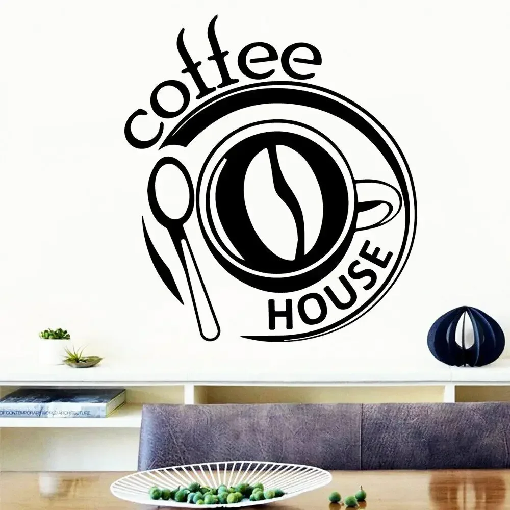 Vinilo Autoadhesivo Impermeable con Diseño de Cafetería Divertida, Adhesivo Decorativo para Pared de Sala de Estar o Dormitorio, Decoración del Hogar, Vinilo Decorativo