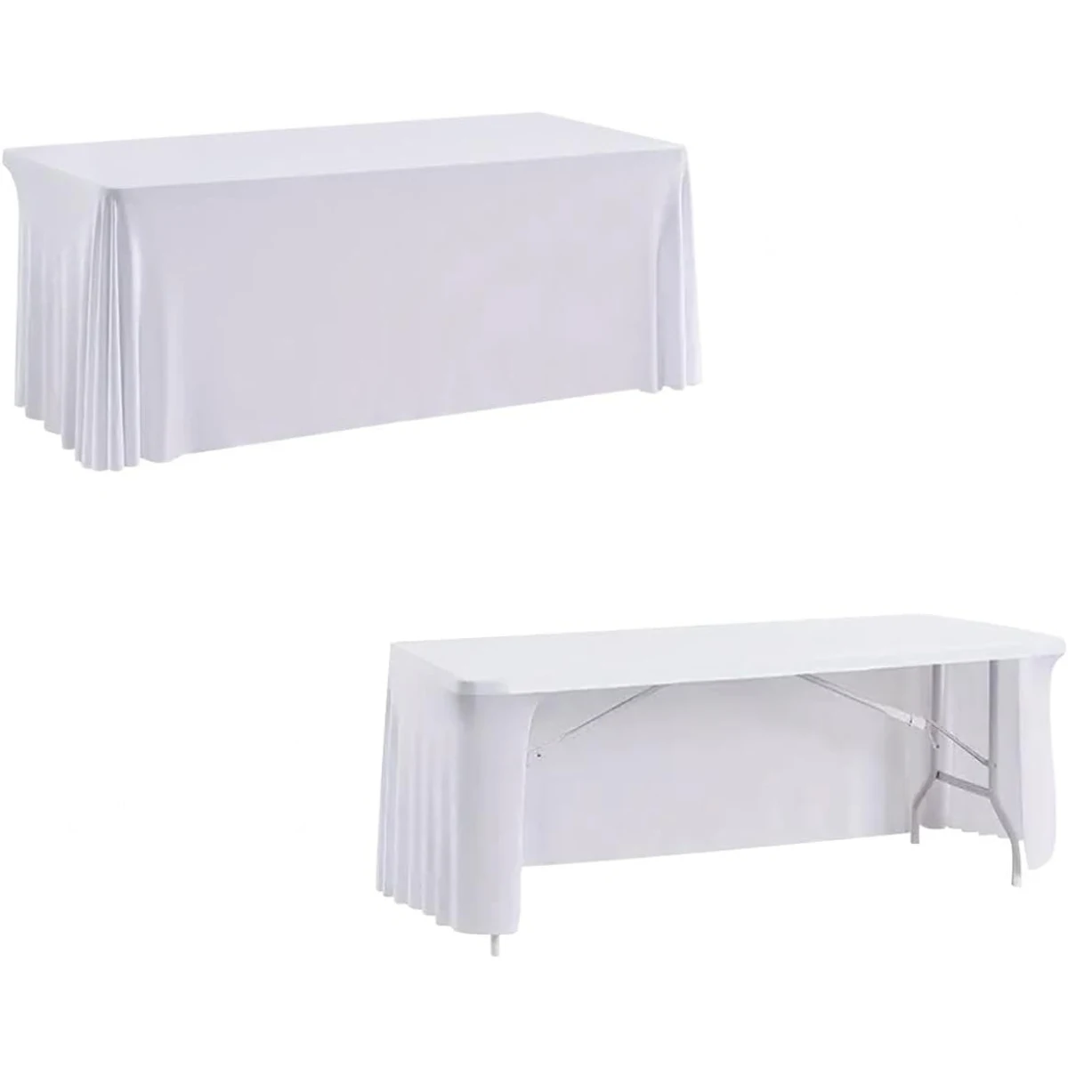 

6ft Open-Back Table Skirts, Rectangle Wrinkle Resistant Table Clothes, Ruffles Elastic Table Cover for Banquet, Wedding & Party