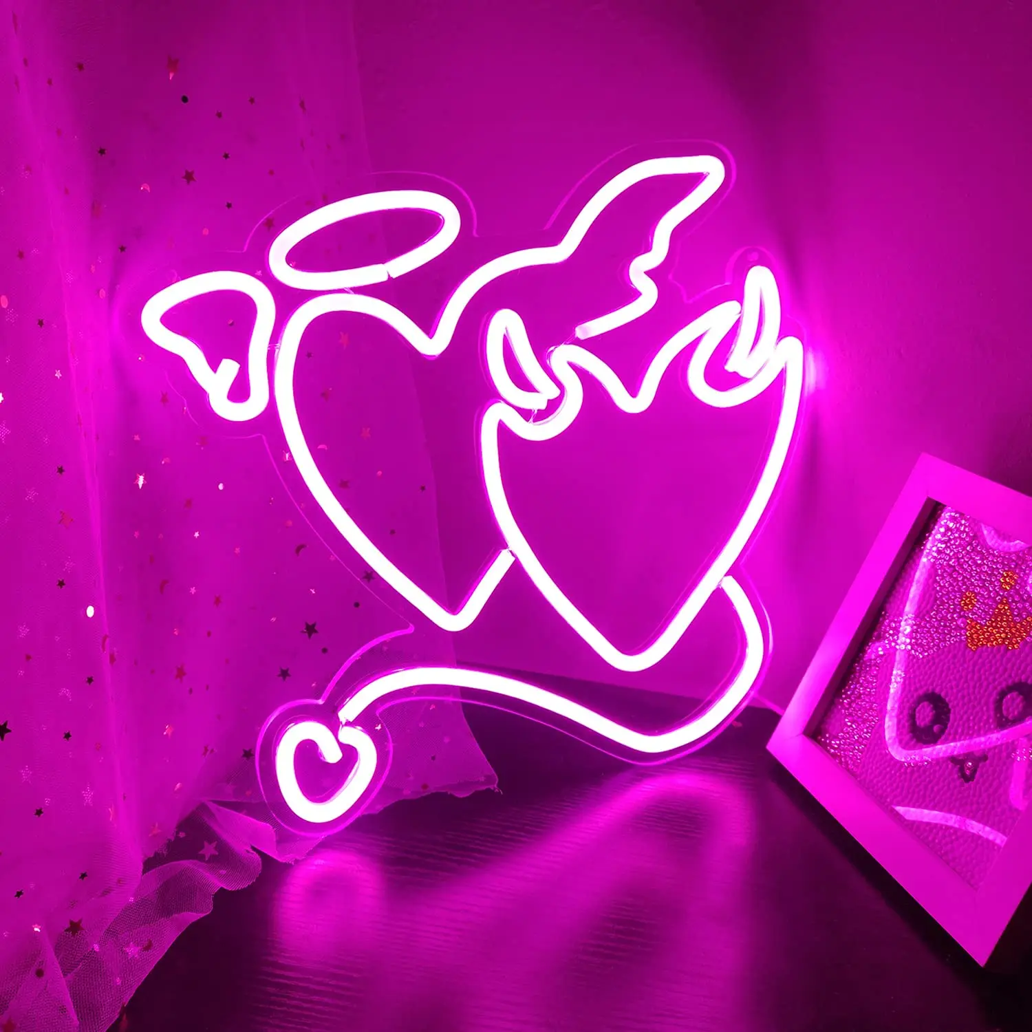 Angel SAFNeon Signs for Wall Decor, Pink Coussins LED Sign for Bedroom, Love, Wedding, Bar Room, Girl Gift