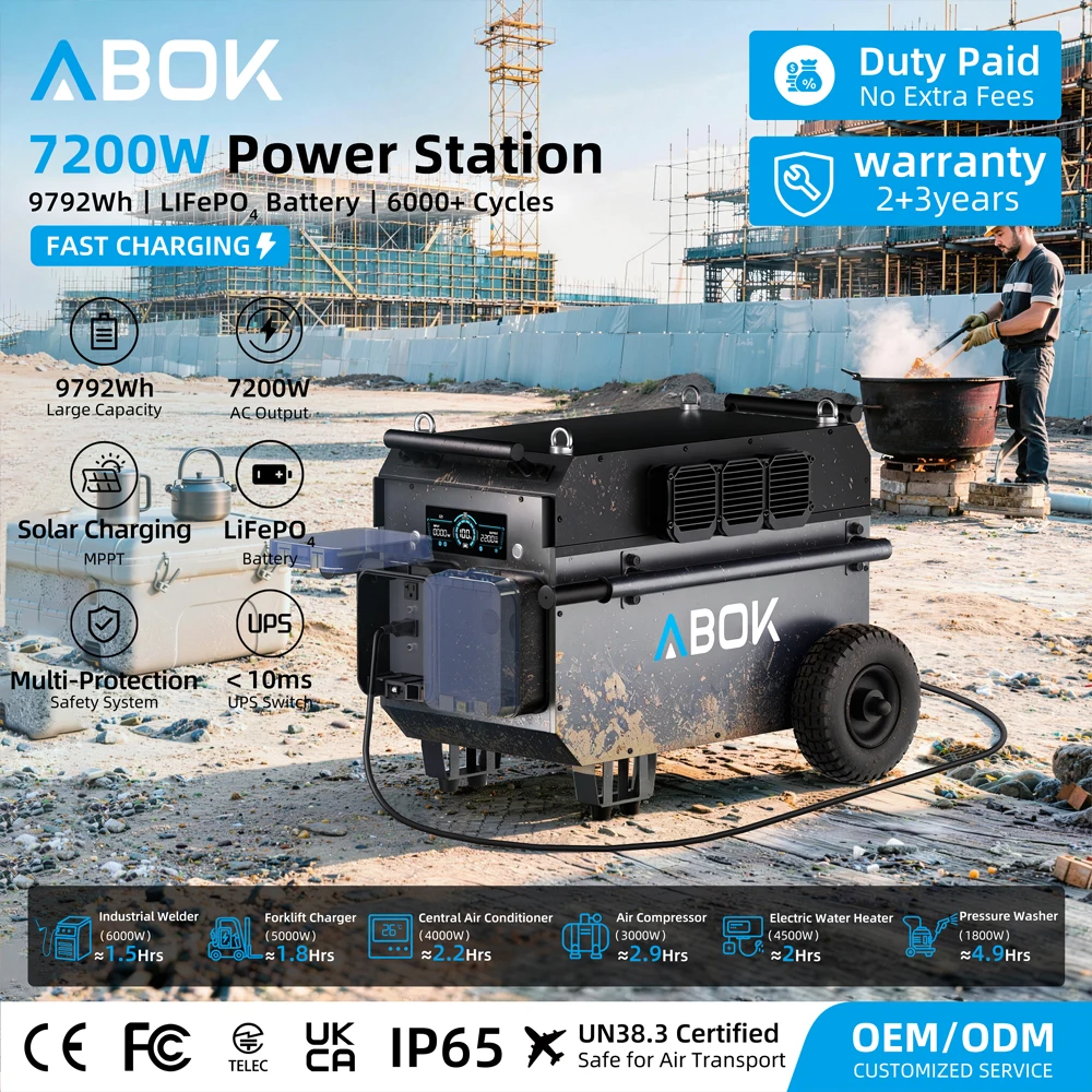 ABOK USA Stock Supply Heavy Duty Power Station 7200W 9792Wh 10000Wh Split-Phase 120V/240V Output Home Backup