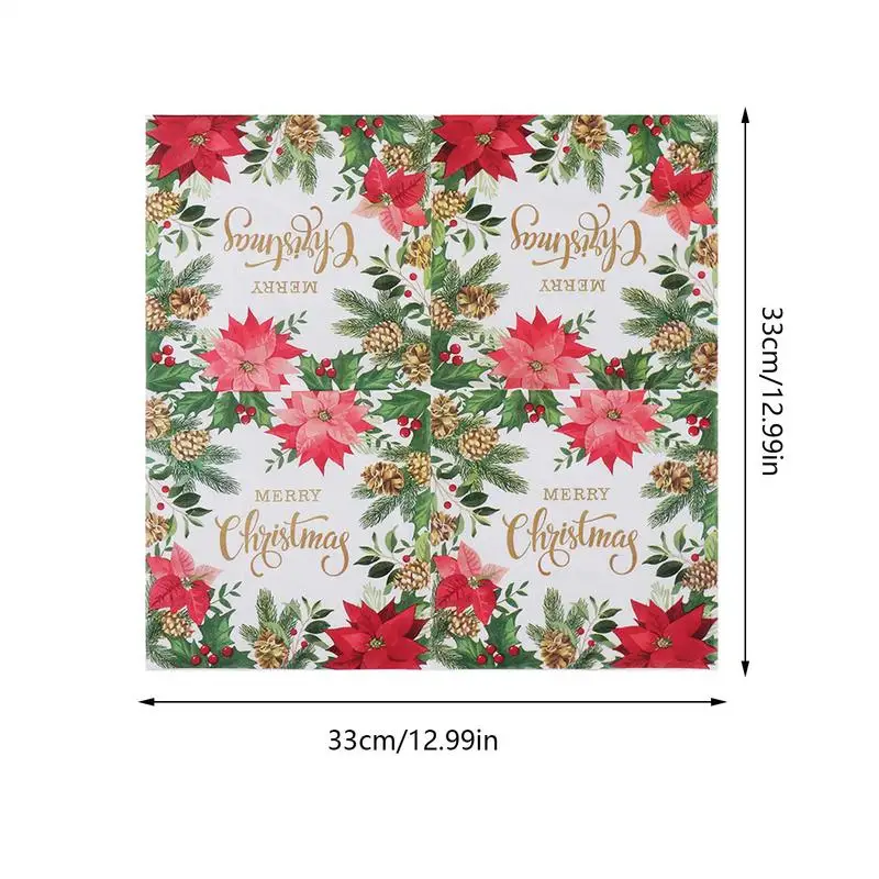 Christmas Napkins Square Printed Flower Dinner Napkins 33x33cm/12.99x12.99 Inches Christmas Hand Towels Home Table Decoration